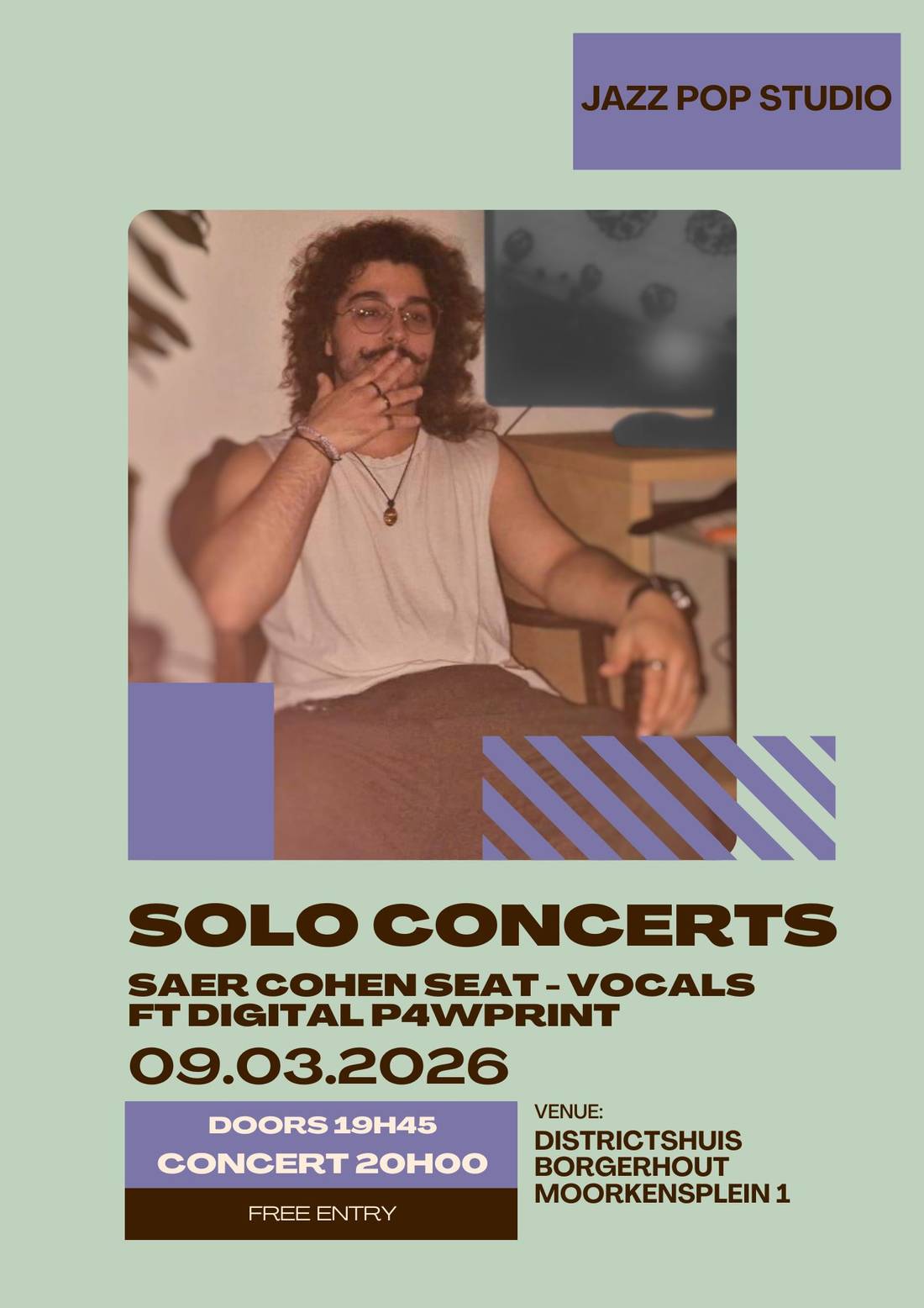 Poster for the soloconcert of Saer Cohen Seat