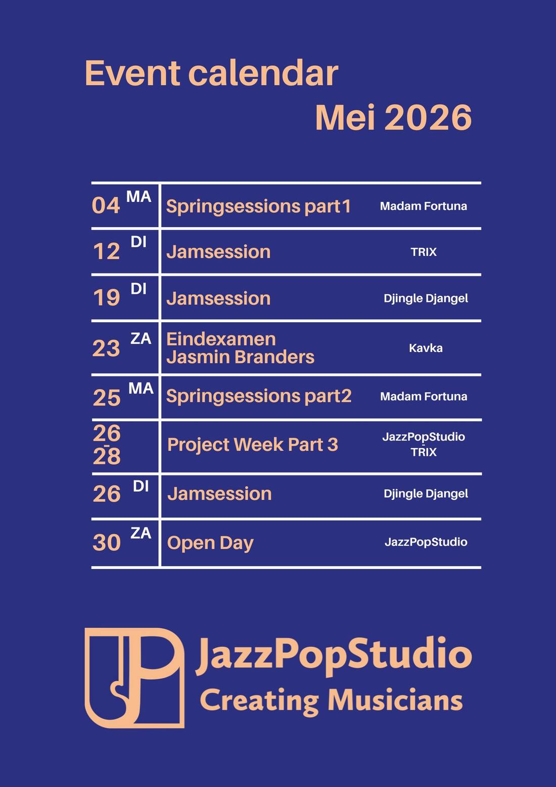 Poster with the end of year events calendar